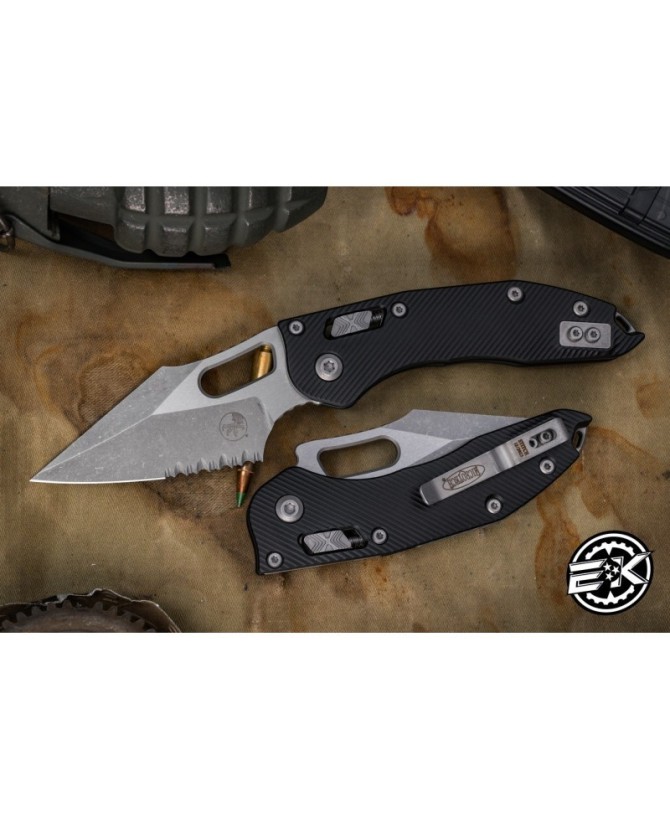 Microtech Stitch Ram-Lok Manual Folder – 3.75" AP Stonewash Serrated