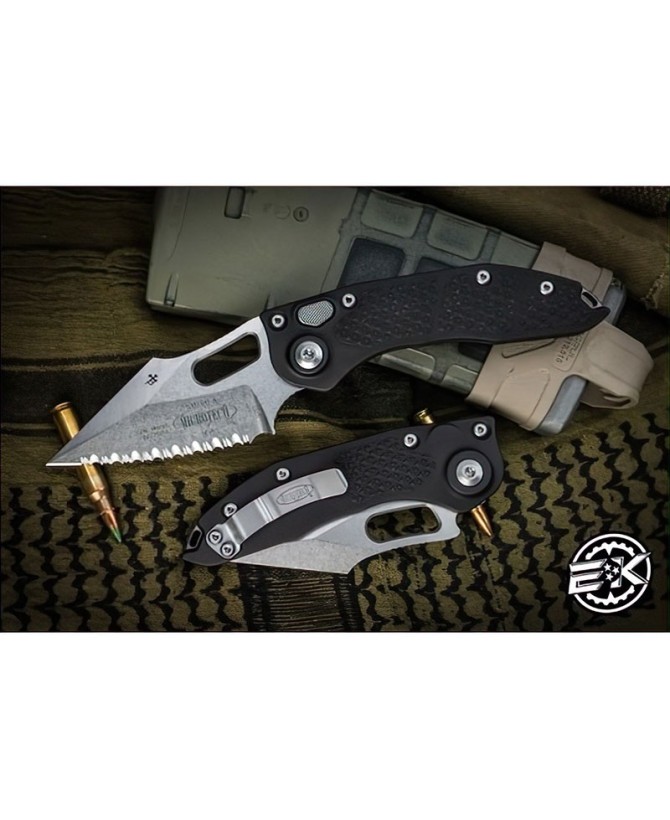 Microtech Stitch Automatic Knife – 3.75" Stonewash Serrated Blade