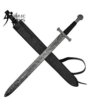 Damascus Steel Sword – Full Tang with Leather Sheath