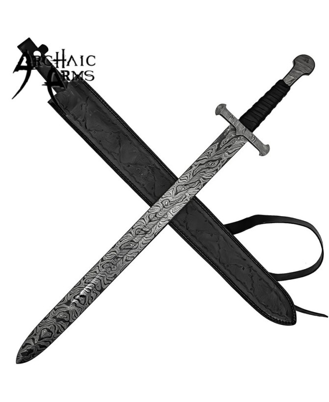 Damascus Steel Sword – Full Tang with Leather Sheath