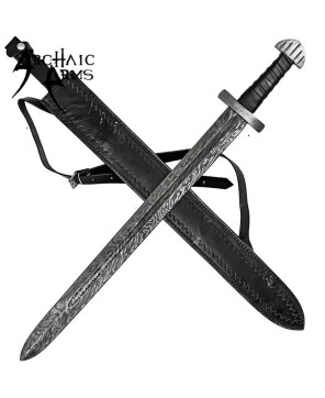Firestorm Damascus Steel Medieval Sword – Full Tang & Sheath