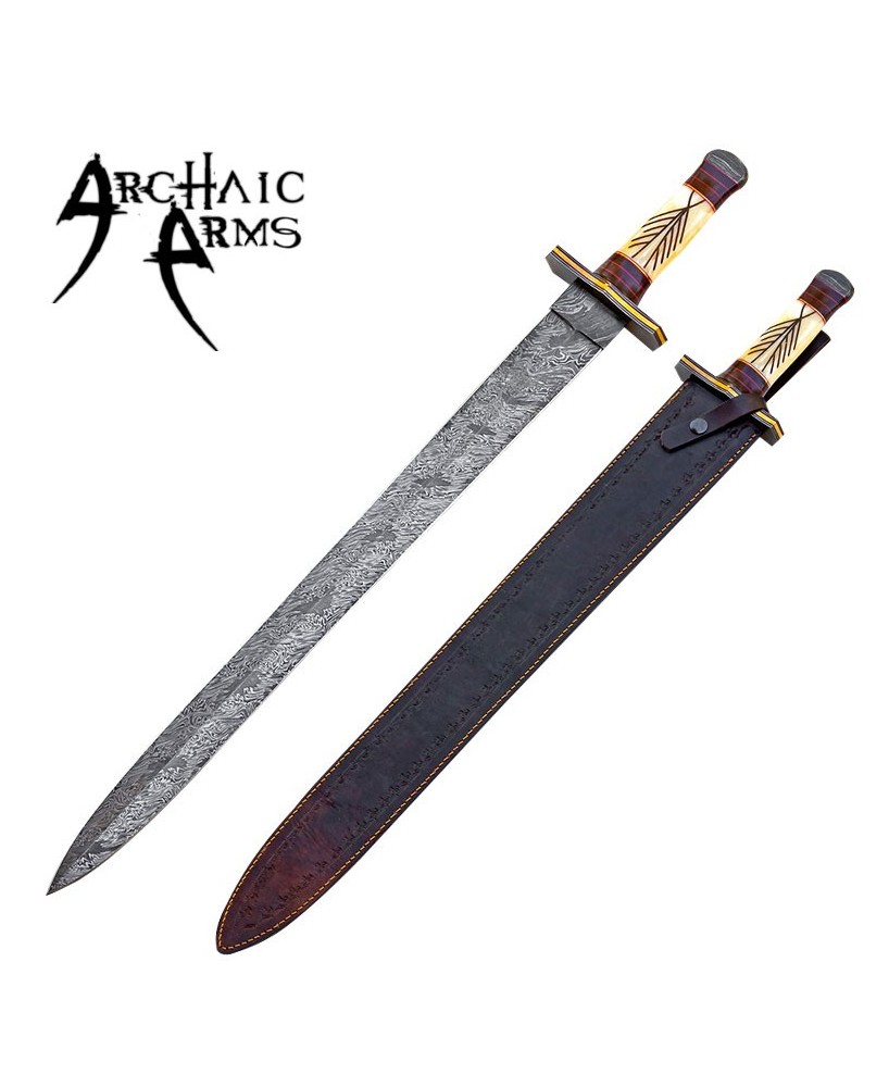 Firestorm Damascus Viking Sword with Camel Bone Handle & Rune