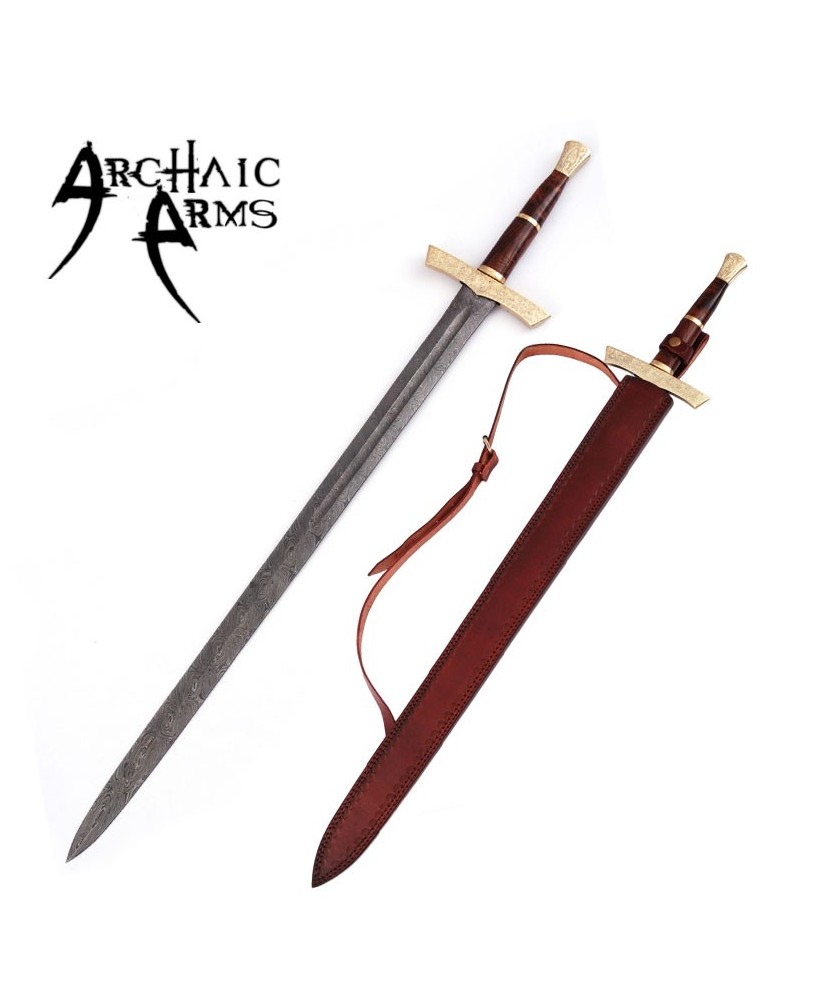 Elite Duelist Damascus Steel Sword – Floral Brass Guard & Sheath