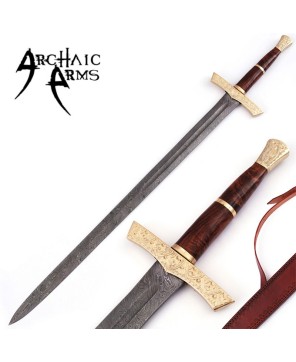 Elite Duelist Damascus Steel Sword – Floral Brass Guard & Sheath