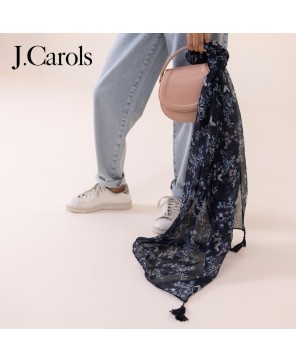 J.Carols® Navy Printed Polyester Scarf - Elevate Your Fashion with Charm