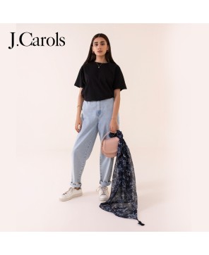 J.Carols® Navy Printed Polyester Scarf - Elevate Your Fashion with Charm