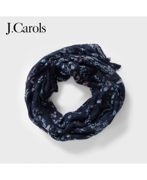 J.Carols® Navy Printed Polyester Scarf - Elevate Your Fashion with Charm