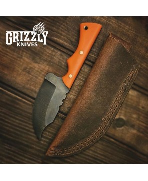 JAKE Orange G10 – Rugged Hunting Knife with Leather Sheath