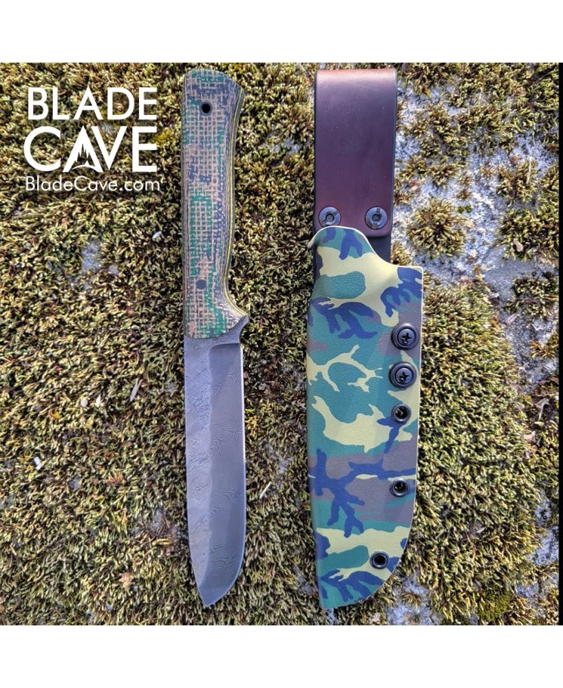 Custom Damascus Bushcraft Knife – Firehose Micarta Handle