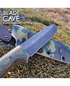 Custom Damascus Bushcraft Knife – Firehose Micarta Handle