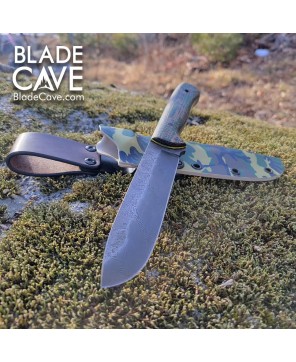 Custom Damascus Bushcraft Knife – Firehose Micarta Handle