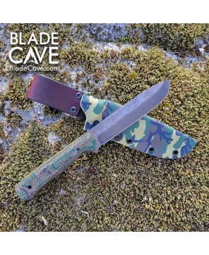 Custom Damascus Bushcraft Knife – Firehose Micarta Handle