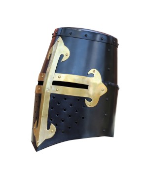 Knights Templar Brass-Trimmed Crusader Helmet – Black | 20-Gauge Steel