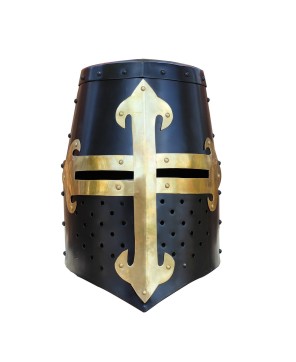 Knights Templar Brass-Trimmed Crusader Helmet – Black | 20-Gauge Steel