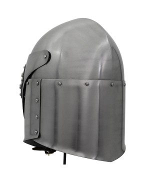 Full Face Sugar Loaf Helm – 16-Gauge Medieval Armor with Leather