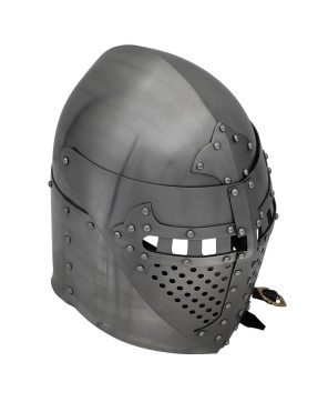 Full Face Sugar Loaf Helm – 16-Gauge Medieval Armor with Leather