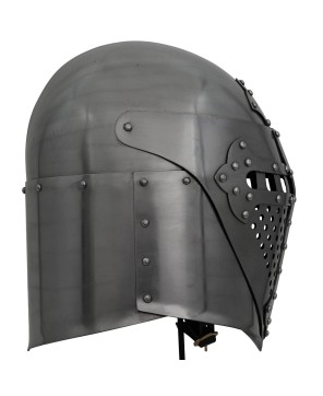 Full Face Sugar Loaf Helm – 16-Gauge Medieval Armor with Leather