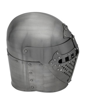 Full Face Sugar Loaf Helm – 16-Gauge Medieval Armor with Leather