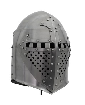 Full Face Sugar Loaf Helm – 16-Gauge Medieval Armor with Leather