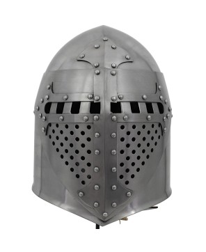 Full Face Sugar Loaf Helm – 16-Gauge Medieval Armor with Leather