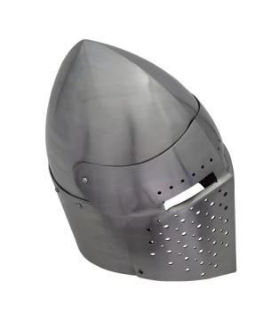 Italian Visored Barbuta Helmet – 16-Gauge Steel with Brass Accents