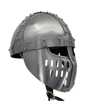 Crusader Helmet – 18-Gauge Steel Armor with Cross Motif & Leather Line