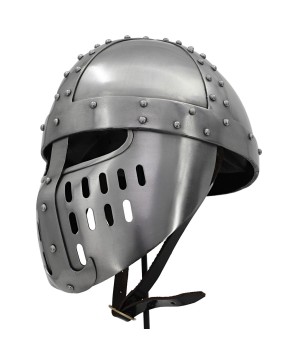 Crusader Helmet – 18-Gauge Steel Armor with Cross Motif & Leather Line