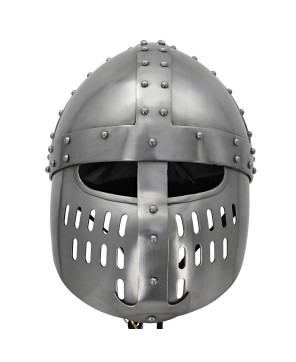 Crusader Helmet – 18-Gauge Steel Armor with Cross Motif & Leather Line