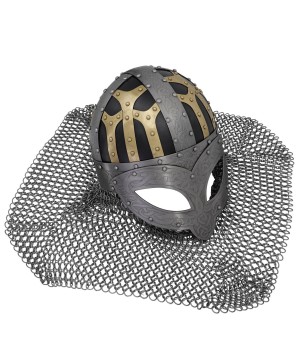 Viking Combat Helmet – Steel Battle Armor with Chainmail & Nose Guard