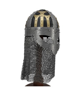 Viking Combat Helmet – Steel Battle Armor with Chainmail & Nose Guard