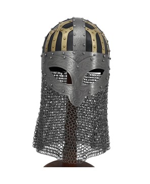 Viking Combat Helmet – Steel Battle Armor with Chainmail & Nose Guard