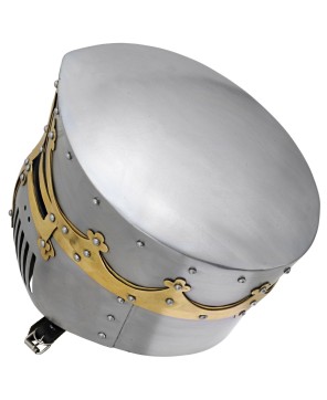 Medieval Pot Helmet – 16 Gauge Steel with Brass Trim & Leather Liner