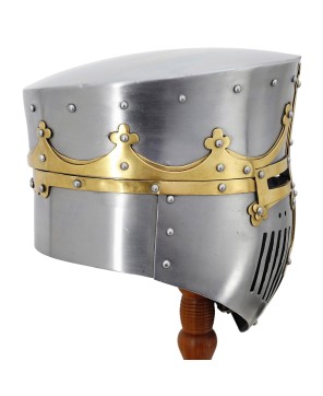 Medieval Pot Helmet – 16 Gauge Steel with Brass Trim & Leather Liner