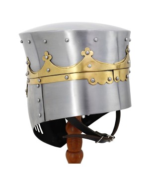 Medieval Pot Helmet – 16 Gauge Steel with Brass Trim & Leather Liner