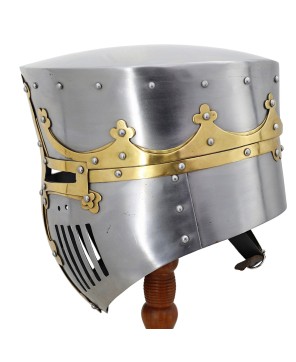 Medieval Pot Helmet – 16 Gauge Steel with Brass Trim & Leather Liner