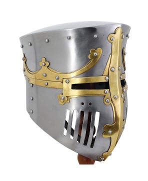 Medieval Pot Helmet – 16 Gauge Steel with Brass Trim & Leather Liner