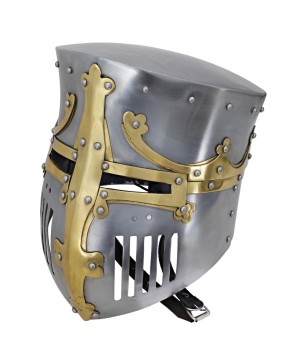 Medieval Pot Helmet – 16 Gauge Steel with Brass Trim & Leather Liner