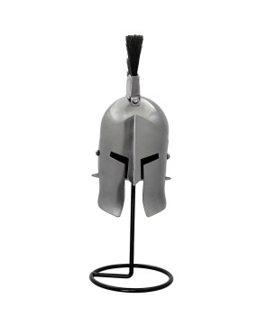 Mini Spartan Helmet – 20G Steel w/ Black Plume & Iron Stand