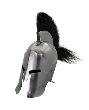 Mini Spartan Helmet – 20G Steel w/ Black Plume & Iron Stand