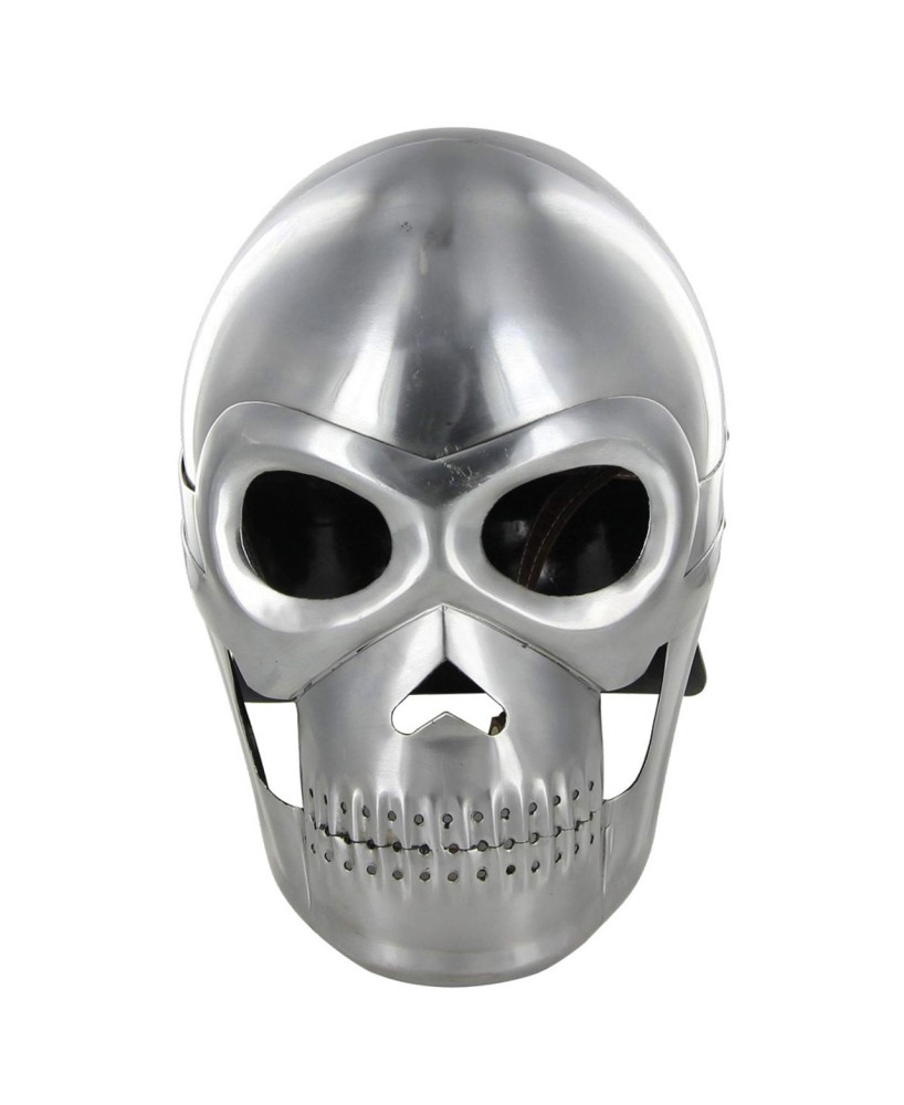 Fantasy Knight Skull Helmet – 18G Steel Battle Armor & Leather Liner