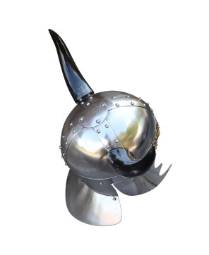 Viking Leader Helmet – 18G Steel Horned Spangenhelm with Brass Guards