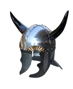 Viking Leader Helmet – 18G Steel Horned Spangenhelm with Brass Guards