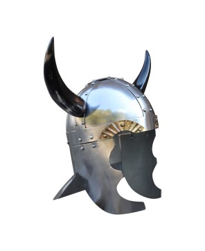 Viking Leader Helmet – 18G Steel Horned Spangenhelm with Brass Guards