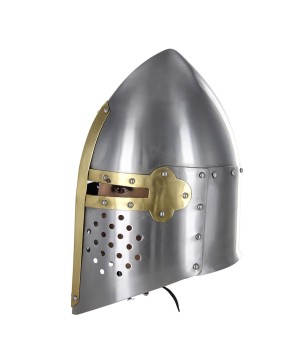 Medieval 20G Knights Sugarloaf Helmet – Steel & Brass Accents