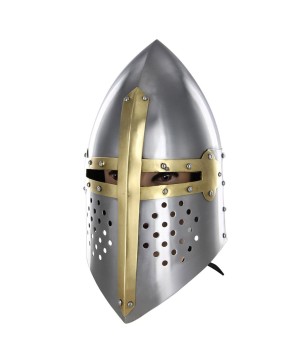 Medieval 20G Knights Sugarloaf Helmet – Steel & Brass Accents