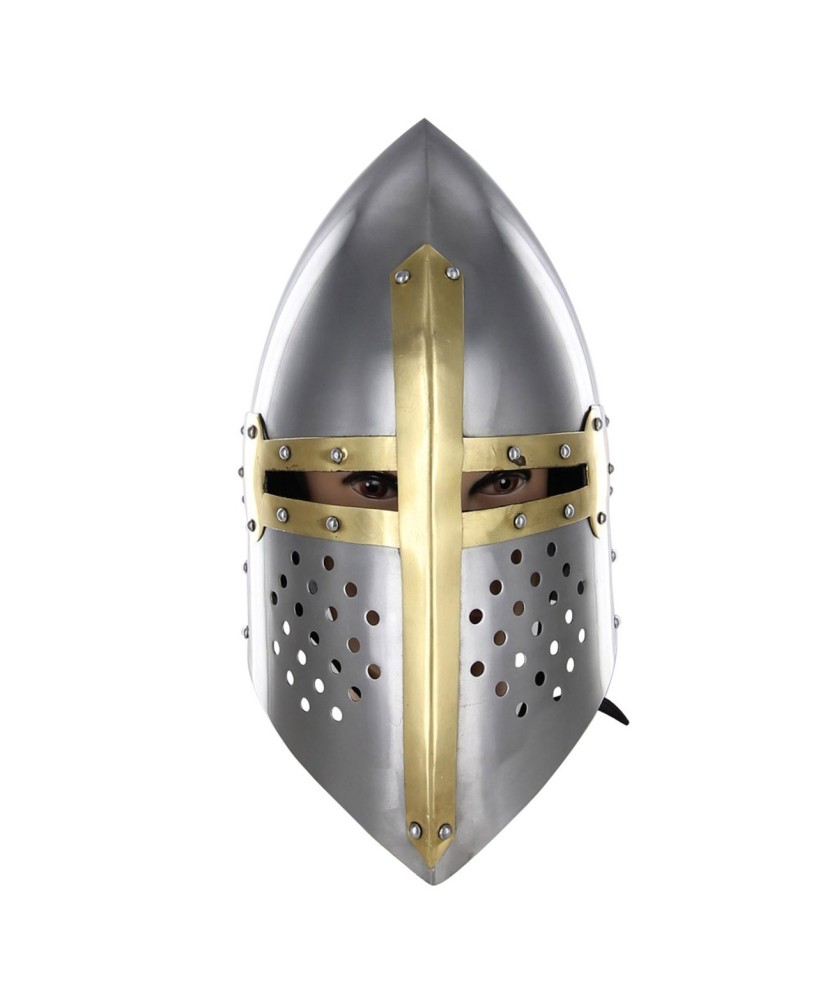 Medieval 20G Knights Sugarloaf Helmet – Steel & Brass Accents