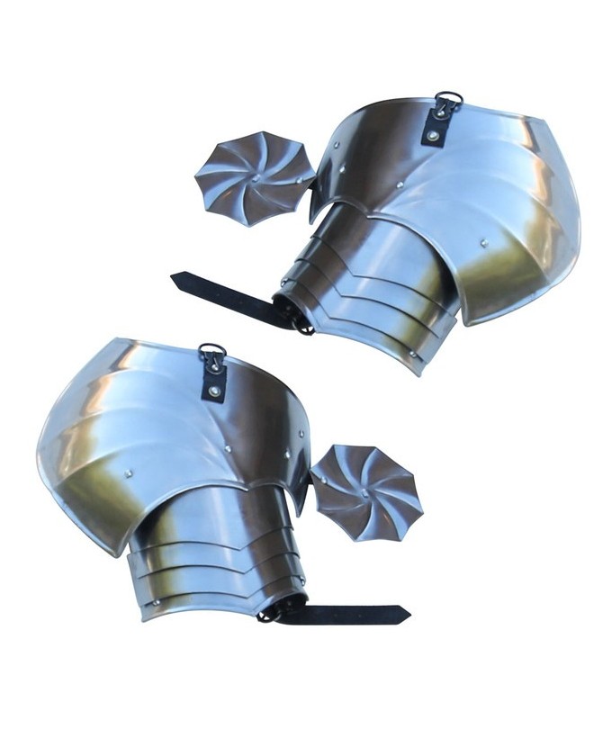 Pauldrons Asymmetrical with Rondel – Steel Shoulder Armor