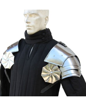 Pauldrons Asymmetrical with Rondel – Steel Shoulder Armor