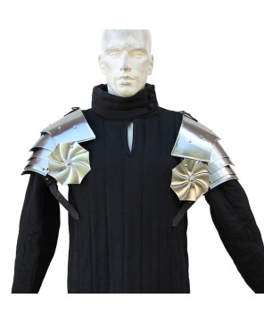 Pauldrons Asymmetrical with Rondel – Steel Shoulder Armor