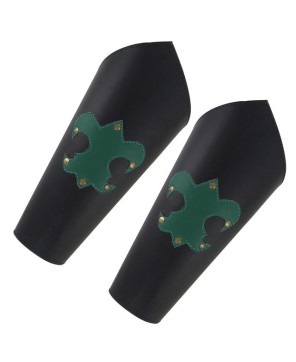 Medieval Leather Bracer Cuff Set – Green Fleur-de-lis LARP Armor